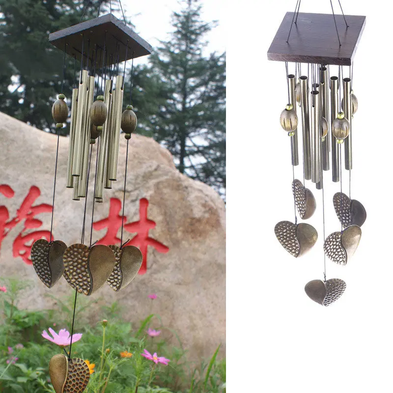 Amazing Heart Bronze 8 Tubes Wood Chapel Church Bells Wind Chimes 76440 1