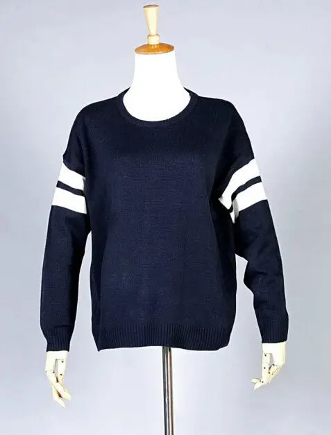 American Apparel 2 Striped Sleeve Knitted Jumper Pullovers Truien Poncho Dames Kleding Mujer Pull Femme Sweaters Knitwear 1