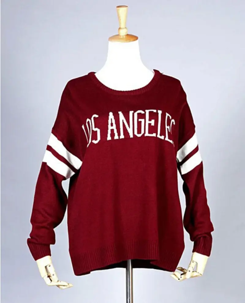 American Apparel Letter Striped Sleeve Knitted Jumper Pullovers Truien Poncho Dames Kleding Femme Alphabet Sweater Knitwear 1