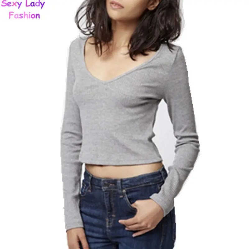 American Apparel Street Sexy V Neck Short Aa Tees T-Shirts Women Novelty Motion Striped Line Crop Top 4 Colors 5