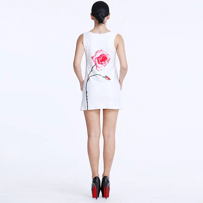 American Style Dress Sexy Women Roses Printing Bodycon Party Dress High Waist Elegent Vestido De Festa Ladies 2