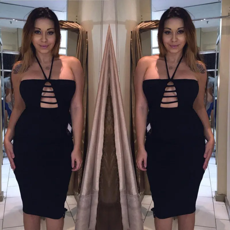 American Style Women Lady Dress Sheath Bodycon Dresses Vestido De Festa Cross Straps Front Onepiece Club Dress 6
