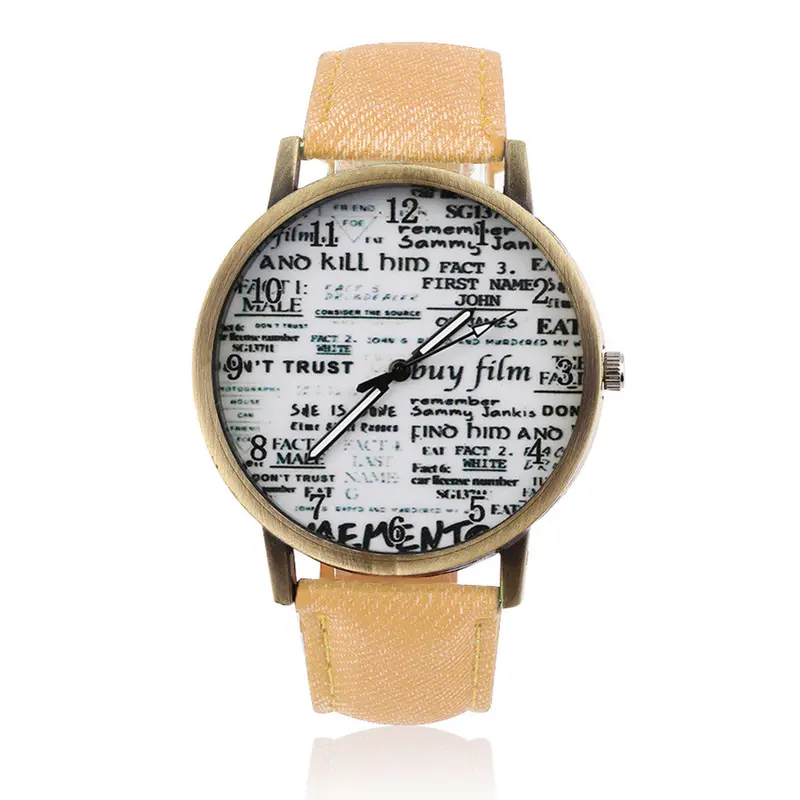 Analog Classic Graffiti Spaper Dial Casual Cowboy Pu Leather Band Quartz Wrist Watch 2