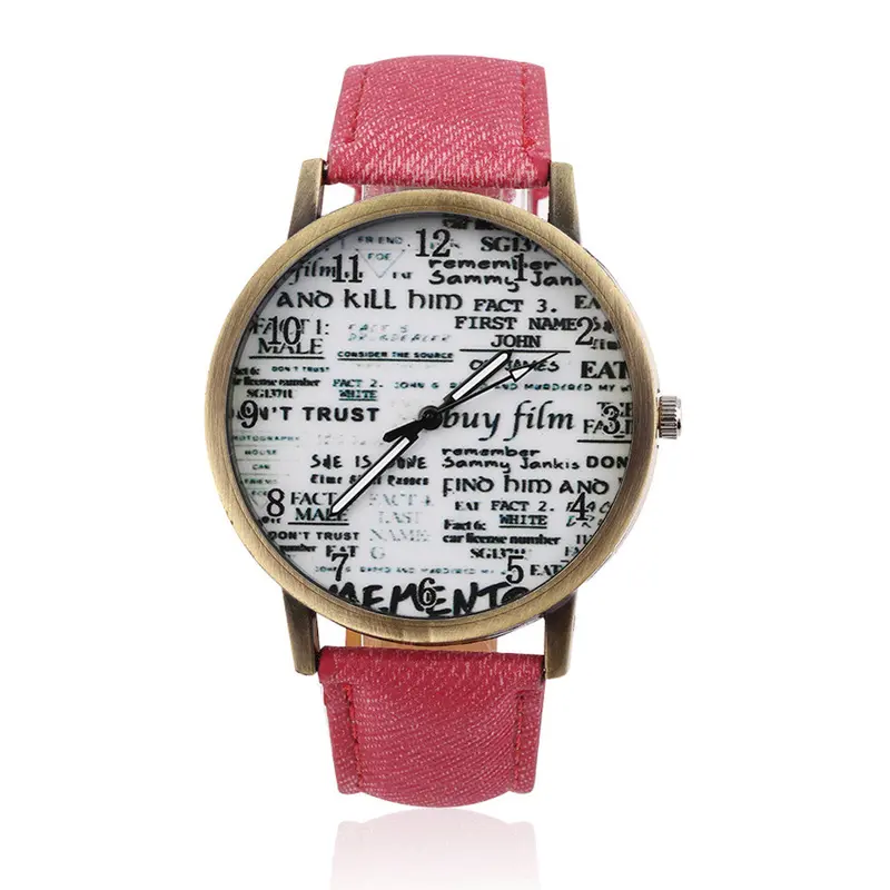 Analog Classic Graffiti Spaper Dial Casual Cowboy Pu Leather Band Quartz Wrist Watch 3