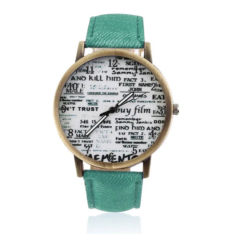 Analog Classic Graffiti Spaper Dial Casual Cowboy Pu Leather Band Quartz Wrist Watch 4