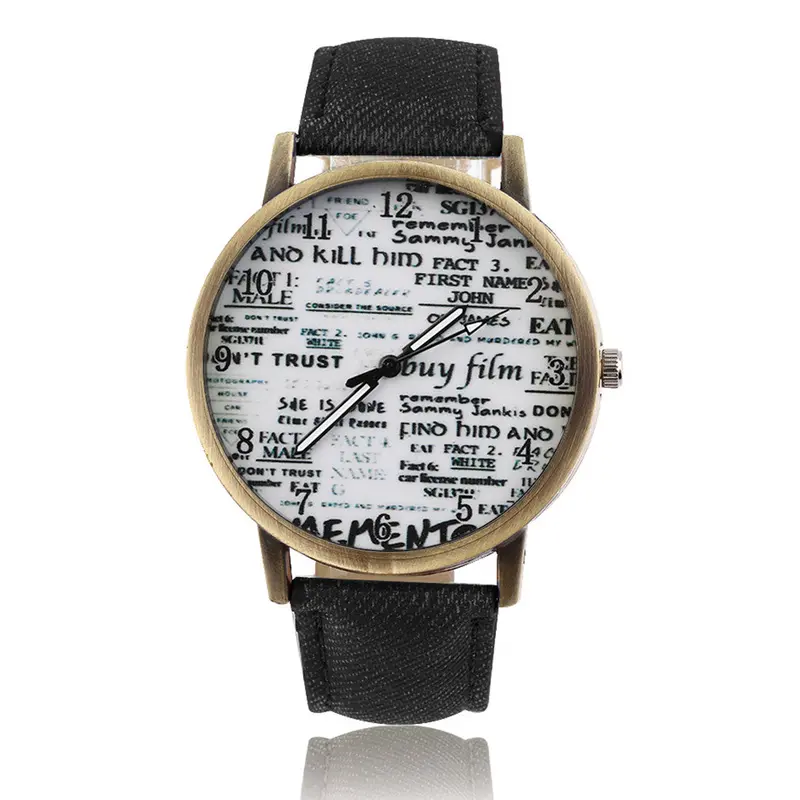 Analog Classic Graffiti Spaper Dial Casual Cowboy Pu Leather Band Quartz Wrist Watch 5