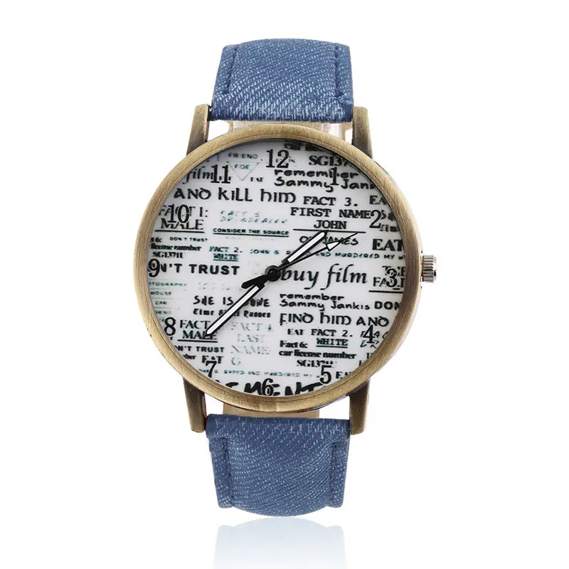 Analog Classic Graffiti Spaper Dial Casual Cowboy Pu Leather Band Quartz Wrist Watch 6