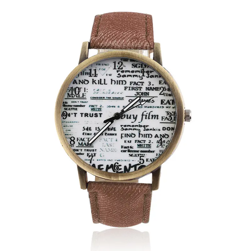 Analog Classic Graffiti Spaper Dial Casual Cowboy Pu Leather Band Quartz Wrist Watch 7