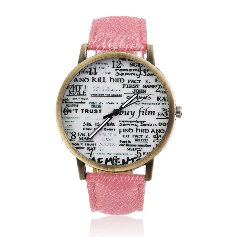 Analog Classic Graffiti Spaper Dial Casual Cowboy Pu Leather Band Quartz Wrist Watch 8