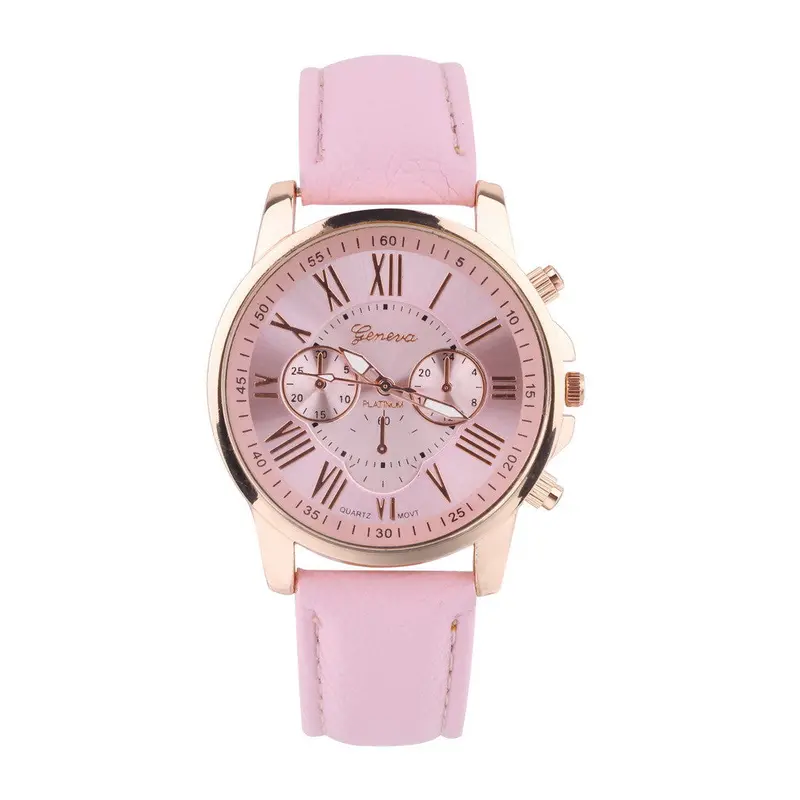 Analog Quartz Wrist Watch Geneva Ro Numerals Faux Leather 2