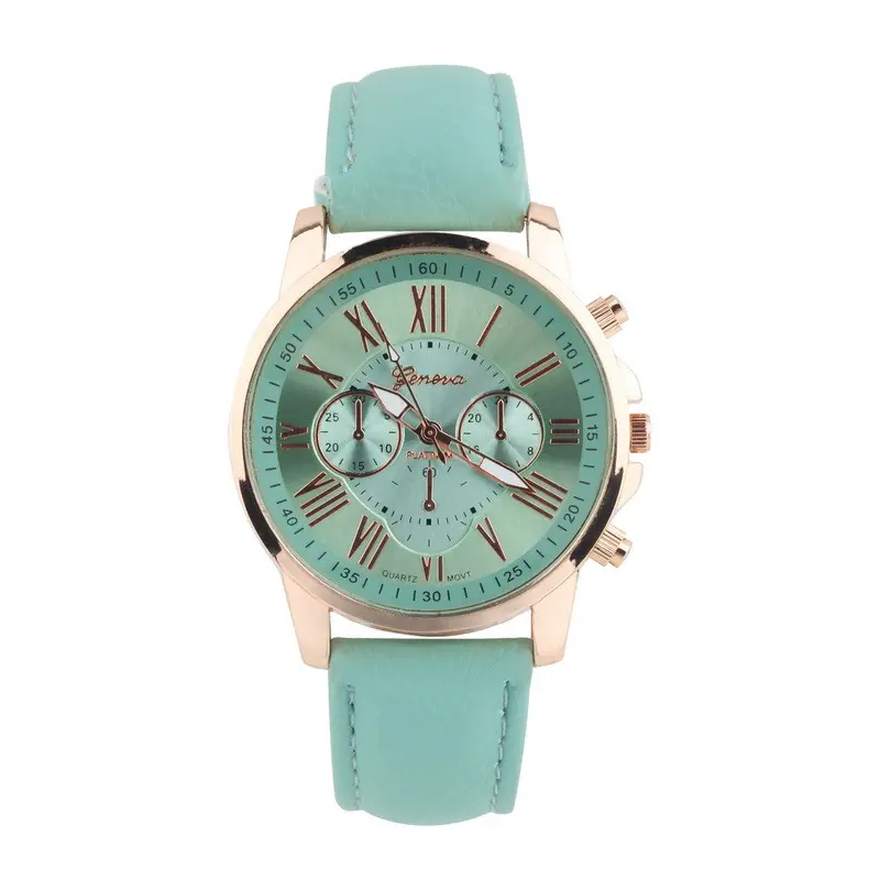 Analog Quartz Wrist Watch Geneva Ro Numerals Faux Leather 3