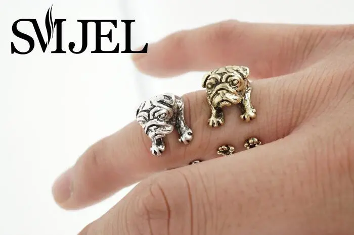 Antique Silver And Bronze Animal Bulldog Rings Trendy Cute Retro Animal Couple Rings R316 1