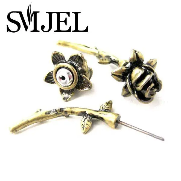 Antique Silver And Bronze Fake Gauge Earrings Detailed Rose Floral Flower Plug Earrings S89 2