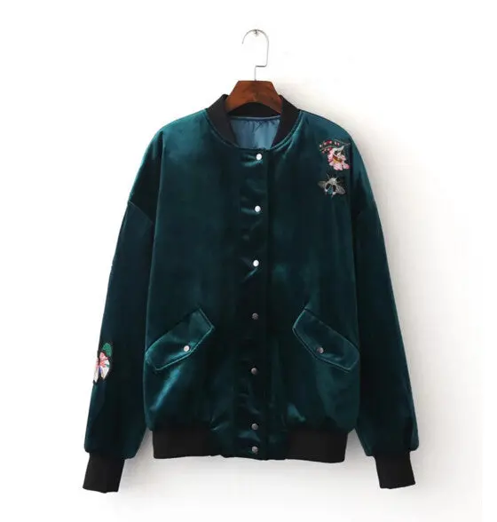 Appliques Flower Butterfly Embroidery Velvet Thin Padad Pilots Jacket Woman Velour Loose Bomber Jacket Coat Outerwear 1