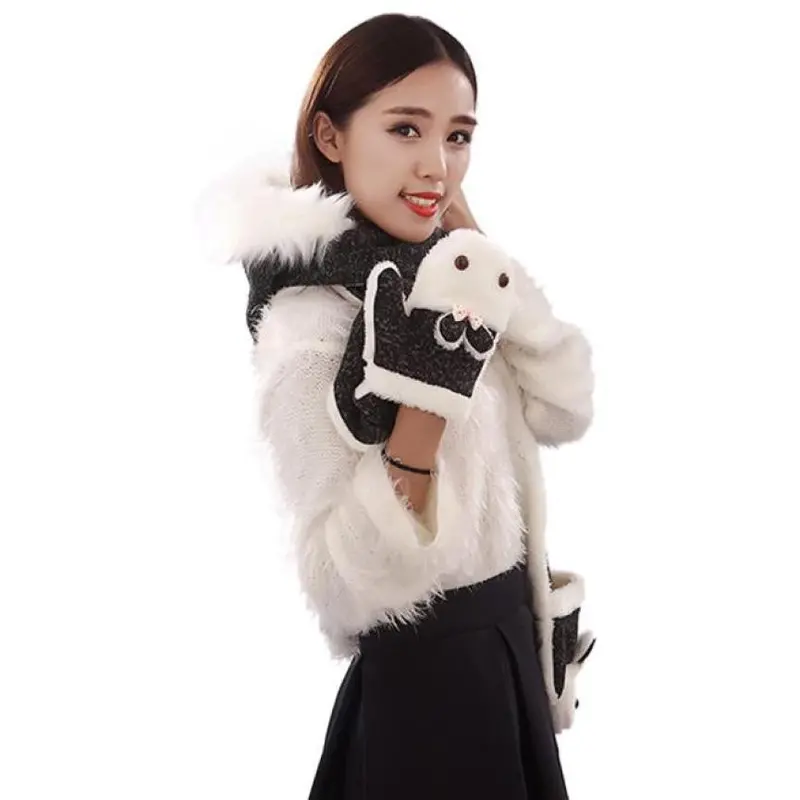 Arival Warm And Adult Rabbit Hat Scarf Gloves Three-Piece Femme Warm 1