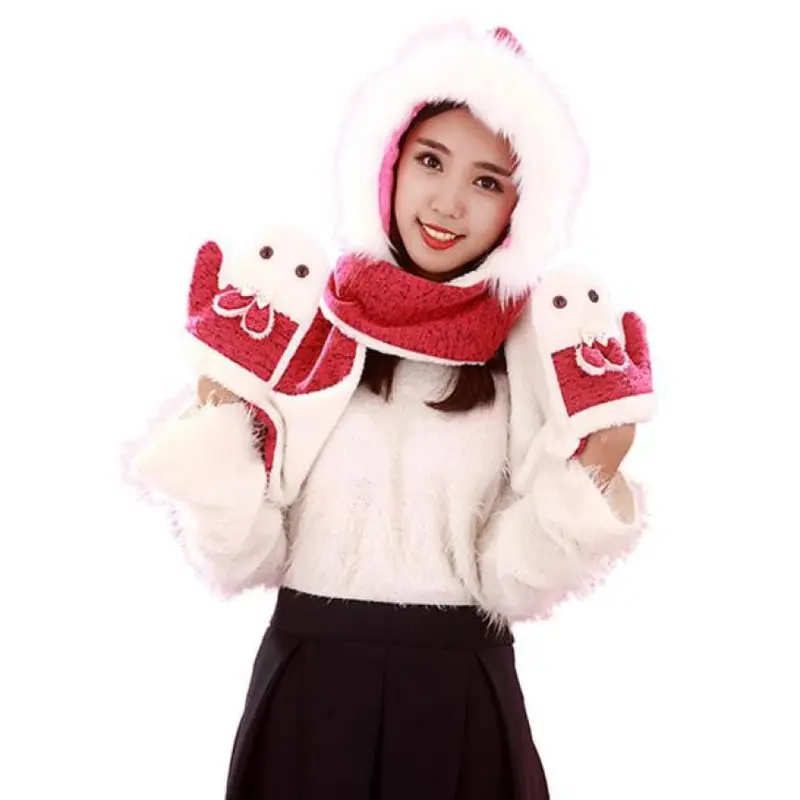 Arival Warm And Adult Rabbit Hat Scarf Gloves Three-Piece Femme Warm 3