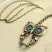 Arrivewomen Necklace Lady Crystal Big Blue Eyed Owl Long Chain Pendant Sweater Coat Necklaces Jewelry 1