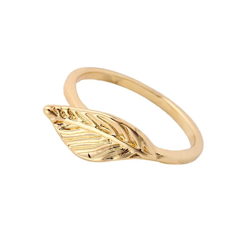 Arriving Accessories Branches Vintage Simple Cute Copper Leaf Ringtextured Ring Jewelry 1
