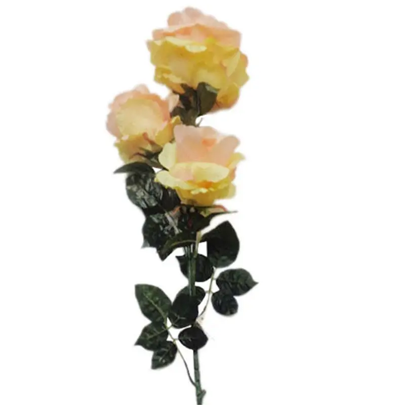 Artificial Flowers Rose Bouquets Decorative Silk Flower Home Wedding Decoration (No Vase) Yellow 90051 1
