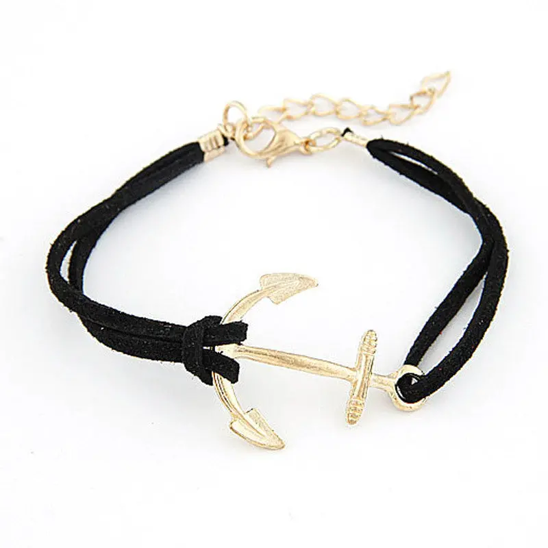 Attractive Fahsion Women Men Retro Alloy Anchor Braided Rope Gold Charm Jewelry Bracelets Bangles Design 1
