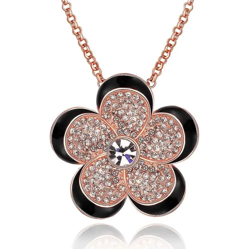 Austrian Crystal Choker Necklace Black Rose Golden Flower Vintage Necklace Gift For Her 1