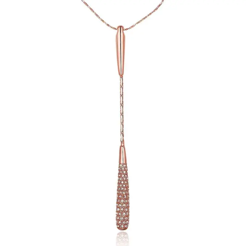 Austrian Crystal Necklace Women Rose Golden Long Necklace Collier Femme Bijoux 92 1