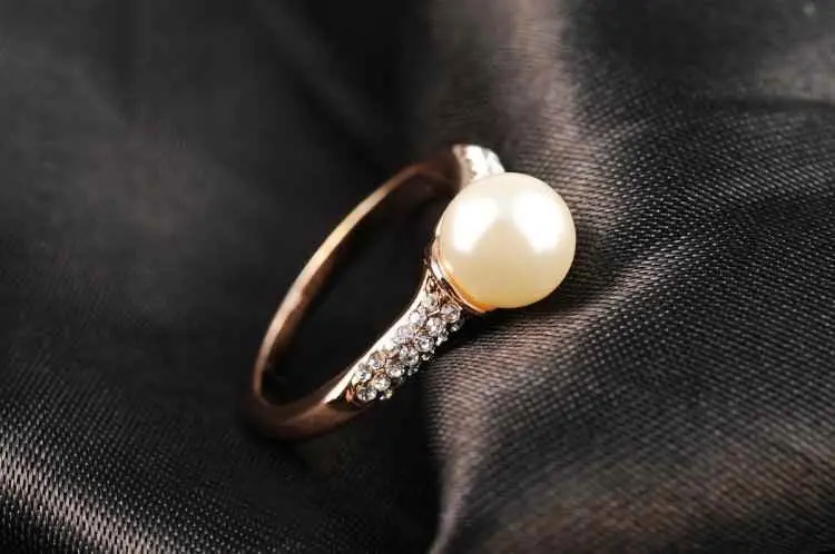 Austrian Crystal Rings Rose Golden Imitation Pearl Beads Anel Feminino Charms 1