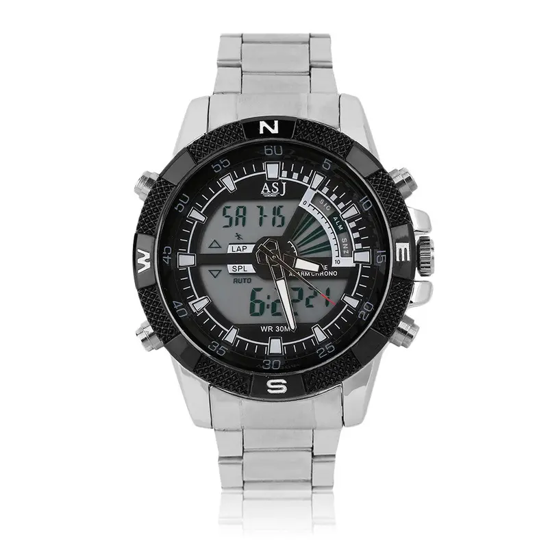 B001 Lcd Digital Quartz Dual Display Waterproof Watch Army Stainless Steel Band Military Outdoor Watch 1