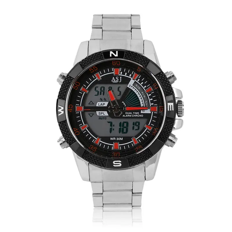 B001 Lcd Digital Quartz Dual Display Waterproof Watch Army Stainless Steel Band Military Outdoor Watch 2