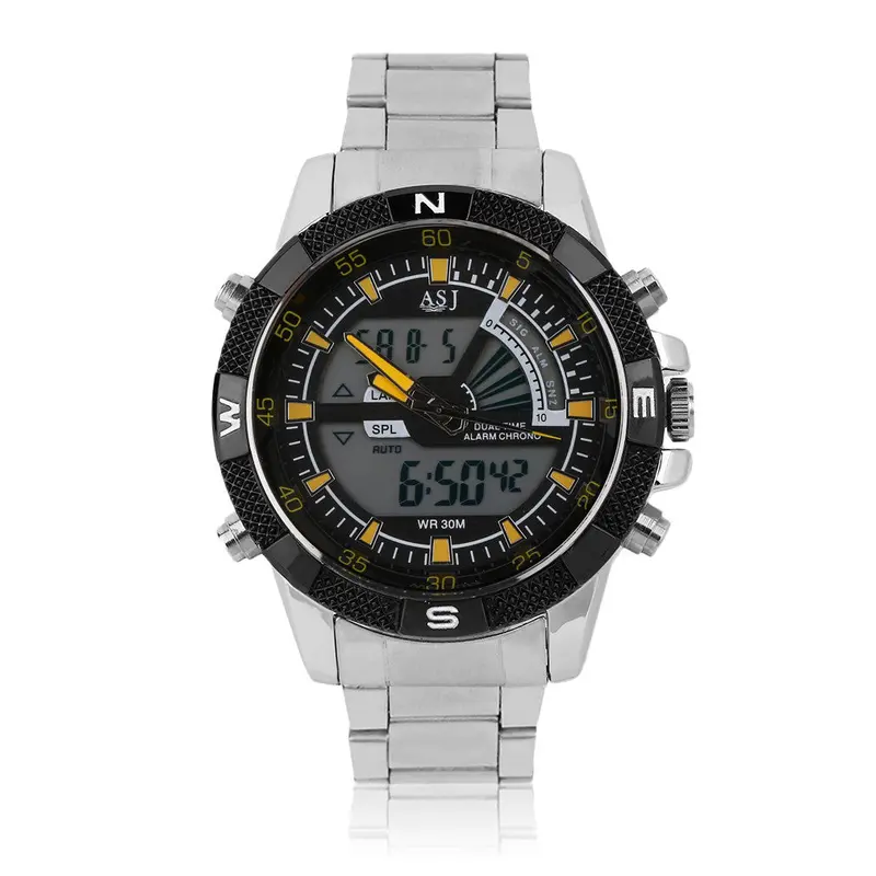 B001 Lcd Digital Quartz Dual Display Waterproof Watch Army Stainless Steel Band Military Outdoor Watch 3