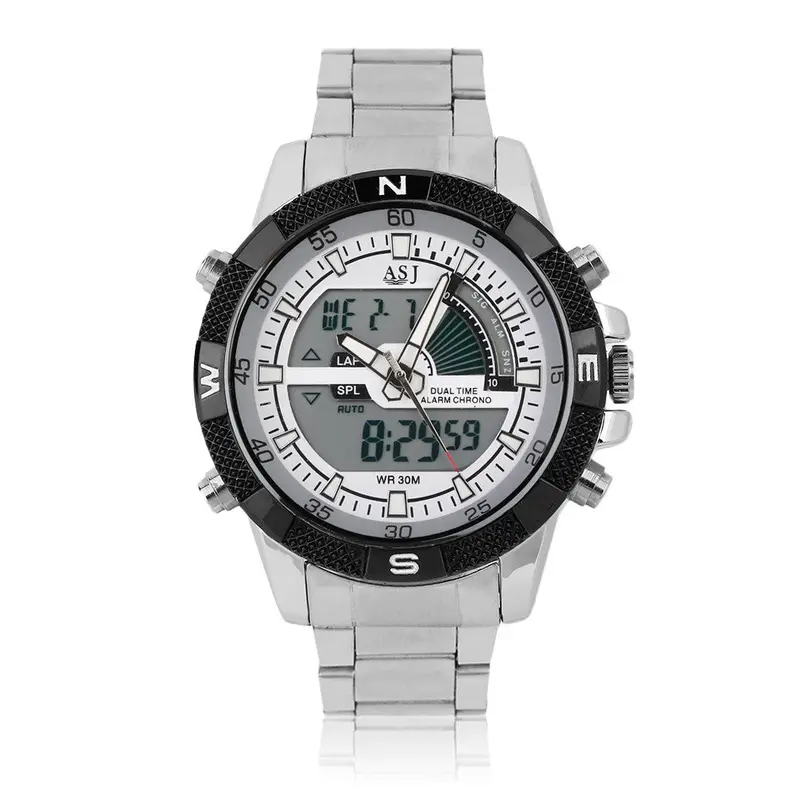 B001 Lcd Digital Quartz Dual Display Waterproof Watch Army Stainless Steel Band Military Outdoor Watch 4