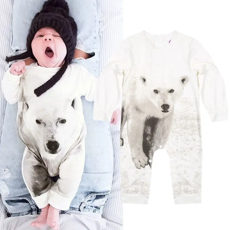 Baby Bear Jumpsuit Long Sleeve Born Polar Bear Kids Clothes Cotton Infant Clothing White 1