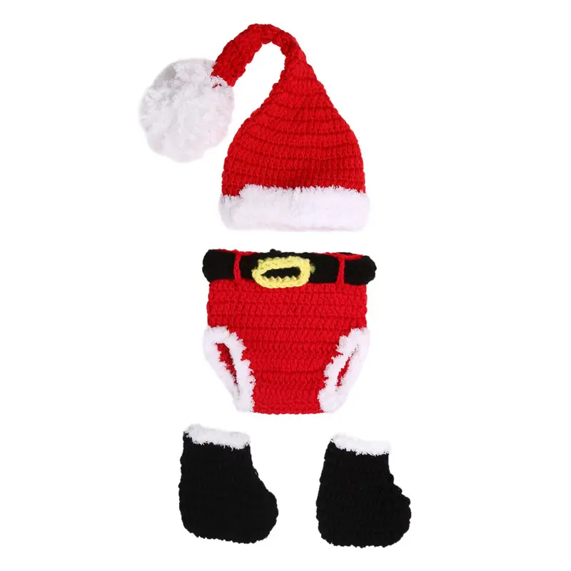 Baby Born Pography Props Christmas Baby Infants Crochet Knitted Santa Claus Hat Xmas Costume 1