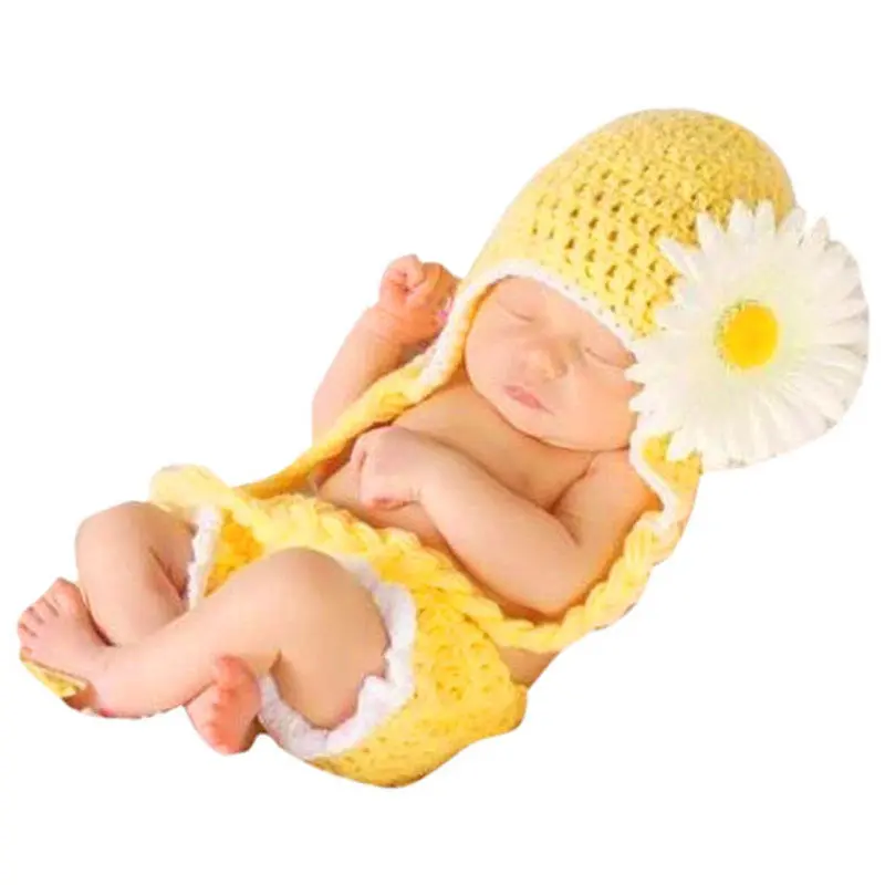 Baby Born Pography Props Costume H Crochet Knit Yellow Sunflower Infant Po Props Beanie Hat Cap Trousers 1