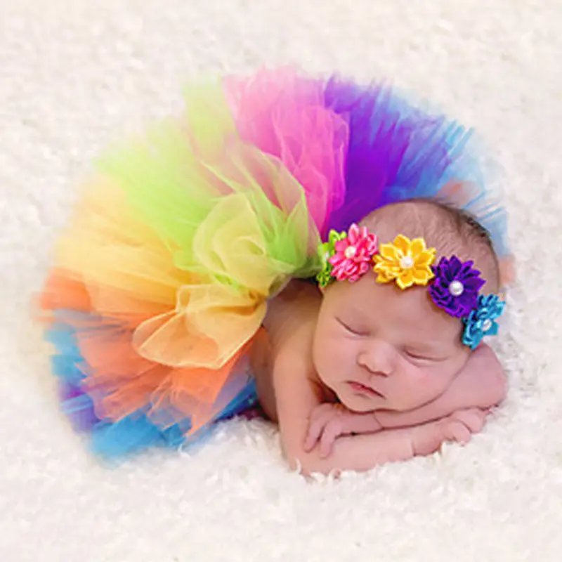Baby Born Pography Props Peacock Hmade Baby Tutu Rainbow Crochet Beanie Beaded Cap Baby Pography Props 1