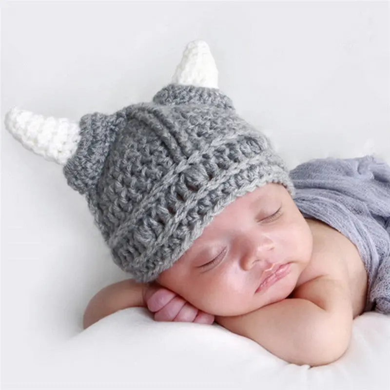 Baby Boy Hat Crochet Outfits Warm Ox Horn Baby Cap Baby Hat For Infant Born Pography Props Fotografia 1