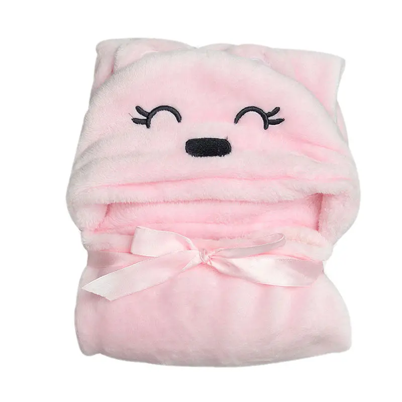 Baby Boys Blanket Towels Girls Robes Cartoon Bear Sleepwear Robe Baby Hooded Bathrobe White Pink 2