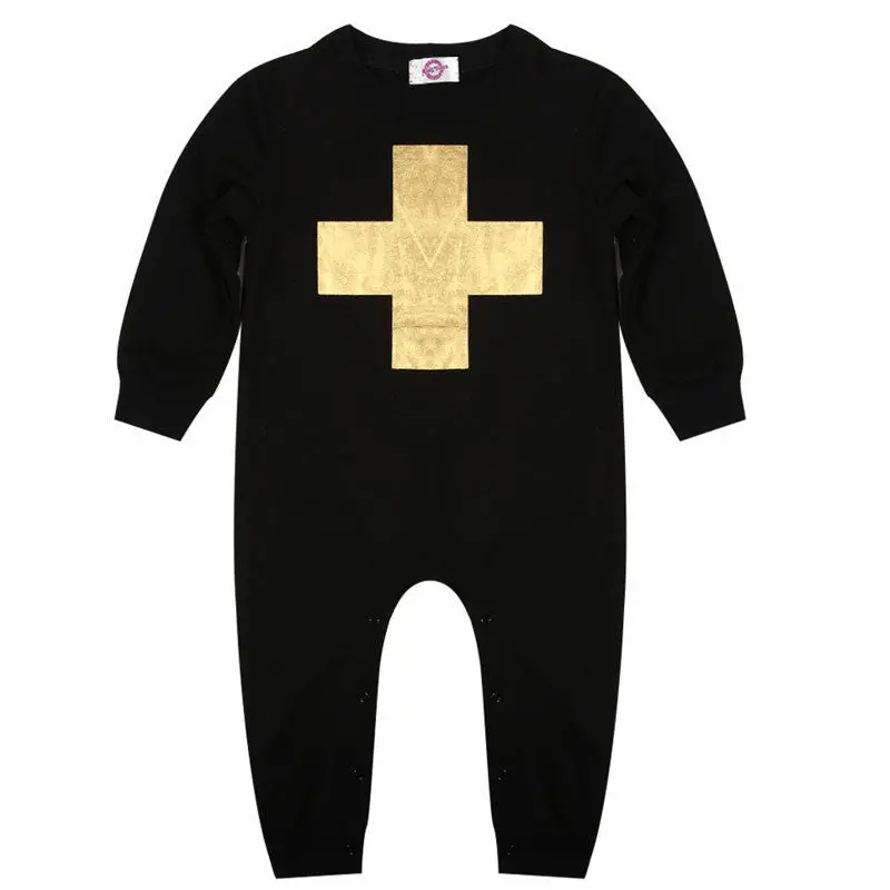 Baby Boys Jumpsuit Baby Rompers For Borns Cross Pattern Black Color Cool Kids Clothes Cotton Infant Clothing 1