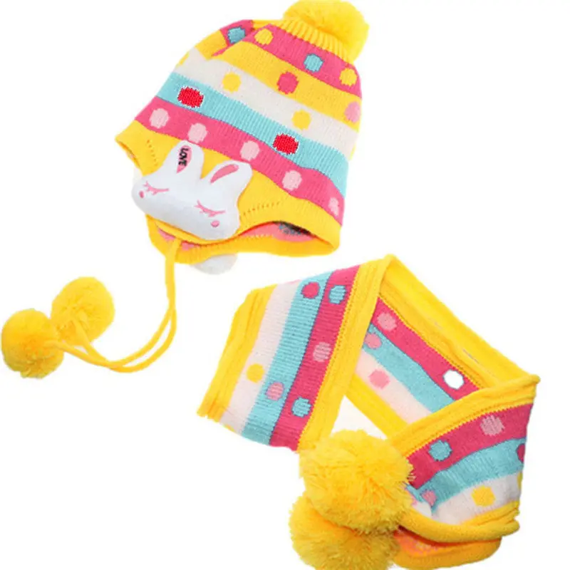 Baby Bunny Ears Hat Boys Hat Scarf S Ear Flaps Knit Wool Bunny Rabbit Shaped Baby Girls Hat 1