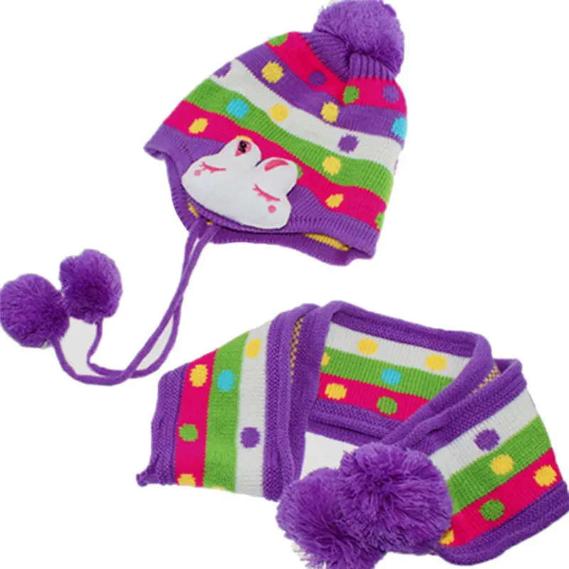 Baby Bunny Ears Hat Boys Hat Scarf S Ear Flaps Knit Wool Bunny Rabbit Shaped Baby Girls Hat 2
