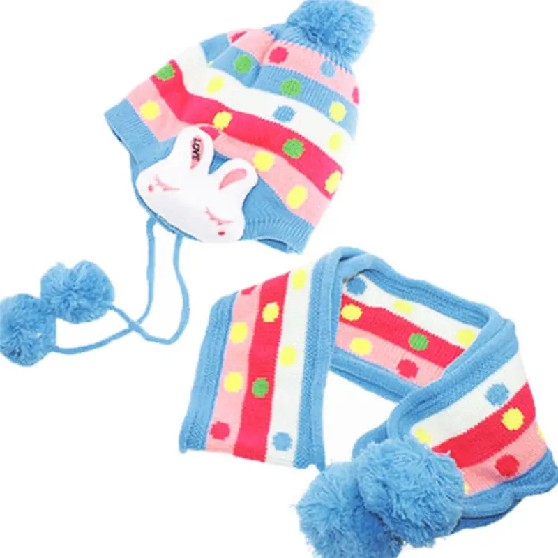 Baby Bunny Ears Hat Boys Hat Scarf S Ear Flaps Knit Wool Bunny Rabbit Shaped Baby Girls Hat 3