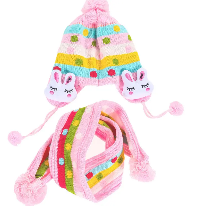 Baby Bunny Ears Hat Boys Hat Scarf S Ear Flaps Knit Wool Bunny Rabbit Shaped Baby Girls Hat 4