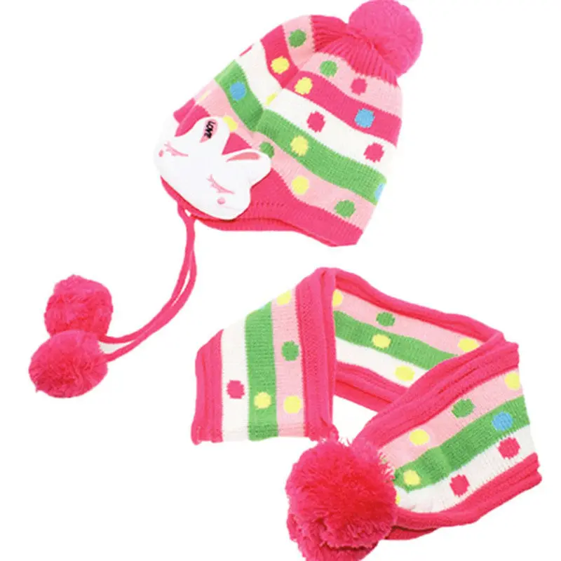 Baby Bunny Ears Hat Boys Hat Scarf S Ear Flaps Knit Wool Bunny Rabbit Shaped Baby Girls Hat 5