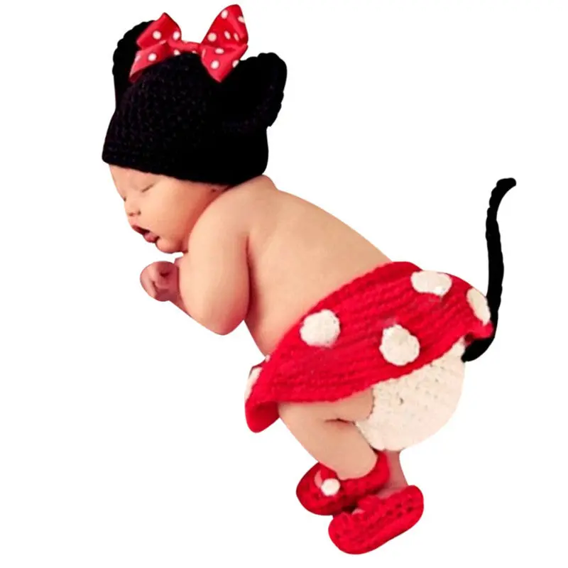 Baby Girl Crochet Born Po Props Baby Knitted Baby Hat Skirt Pants Shoes Cute Mouse Baby Clothes 1