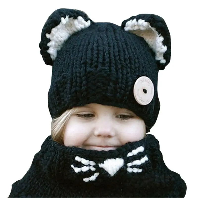 Baby Girl Hat Cat Fox Ear Caps Windpro Baby Hats Scarf 1