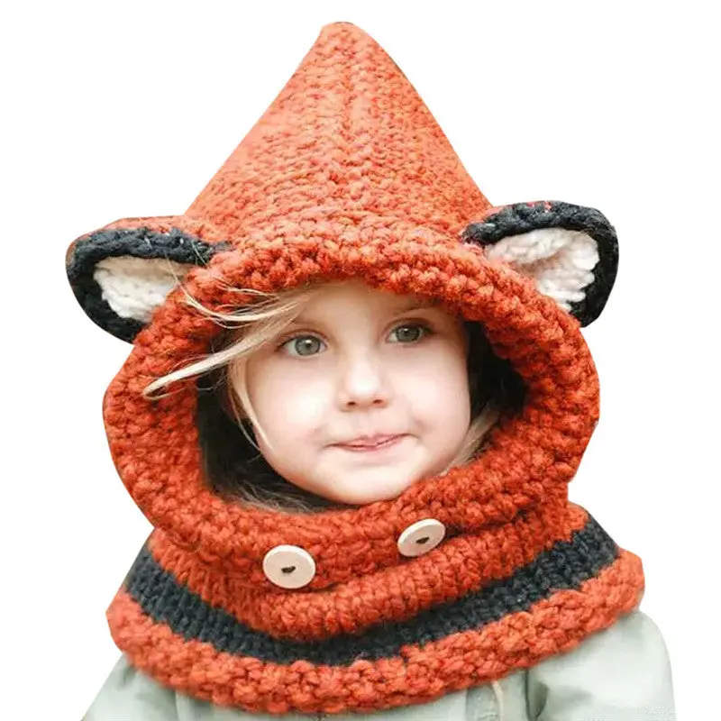 Baby Girl Hat Cat Fox Ear Caps Windpro Baby Hats Scarf 2