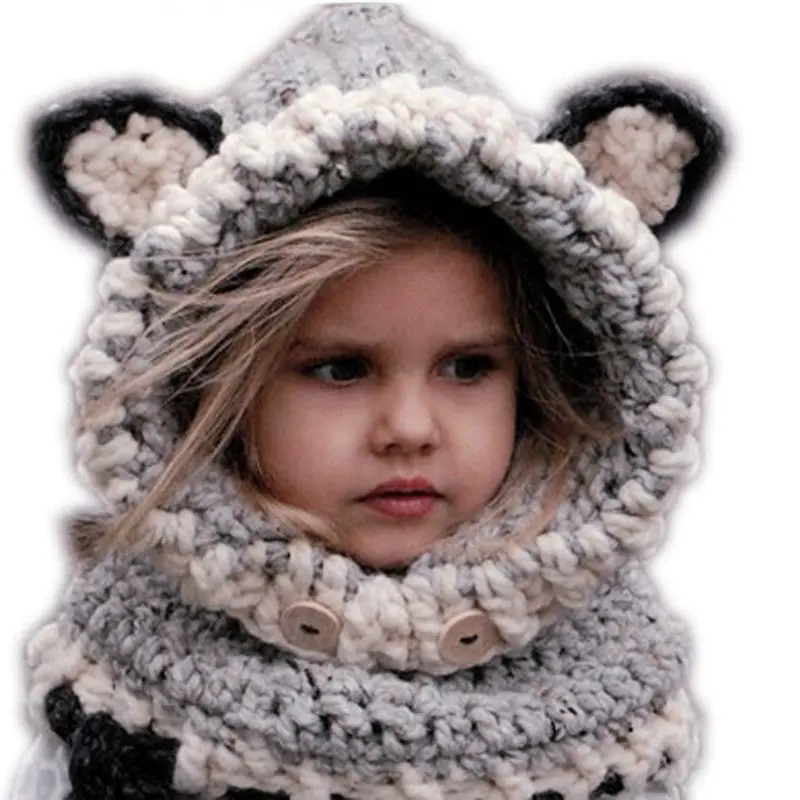 Baby Girl Hat Cat Fox Ear Caps Windpro Baby Hats Scarf 3