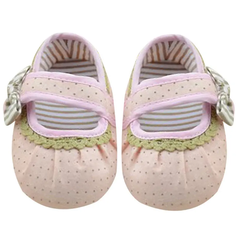 Baby Girl Shoes Prewalker Lace Bowknot Shoes Toddler Anti-Slip Baby Shoes First Walkers Pink 1