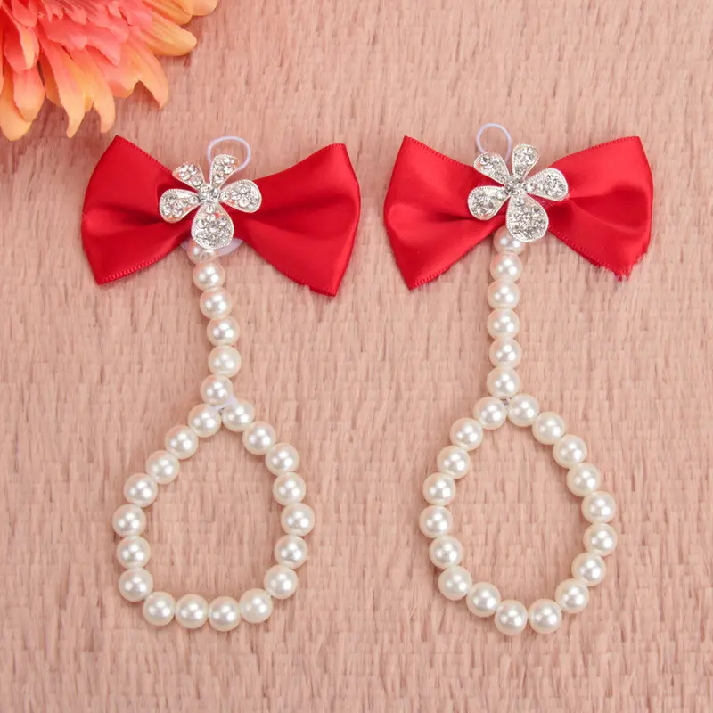 Baby Girls Barefoot Pearl Bow Flower Foot B Toe Rings Wedding Sals Socks Anklets Prop Headb Hair B Accessories 1