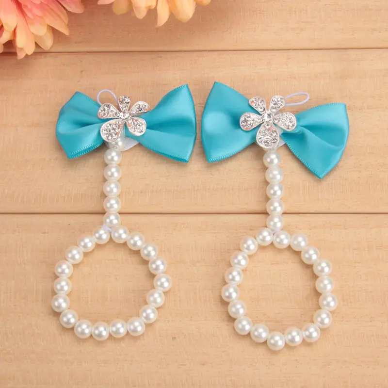 Baby Girls Barefoot Pearl Bow Flower Foot B Toe Rings Wedding Sals Socks Anklets Prop Headb Hair B Accessories 2